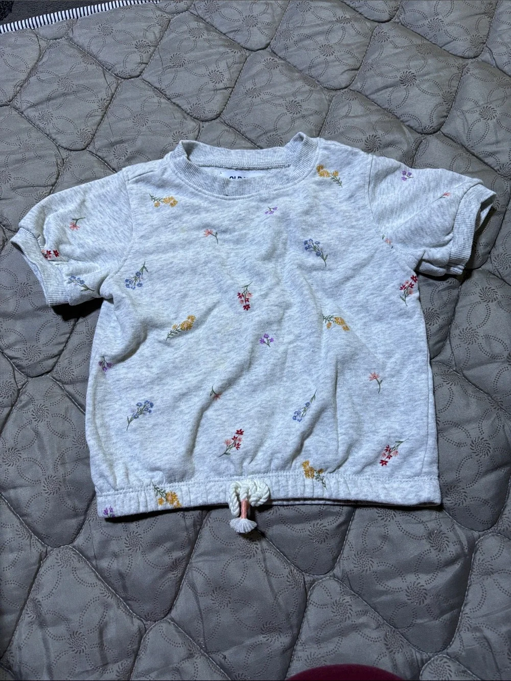 Girls' Heather Gray Floral Drawstring Tee